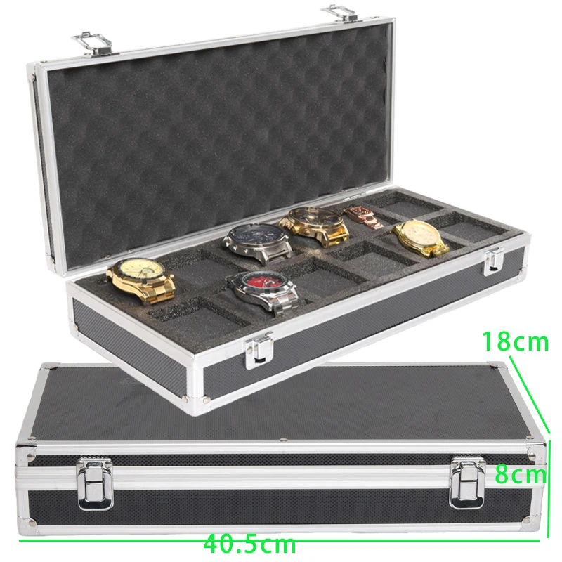 Large Capacity Aluminum Watch Organizer Box – 10/12/18 Slot Black Alloy Collection Case... - SKU WOB02216 - UGI Packaging