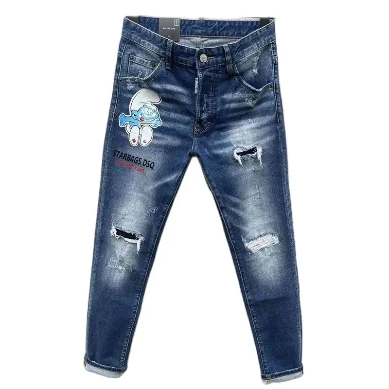 

Men's jeans chareiharper dsq c013 Scuffed spray paint patch ripped men's slim-fit micro-elastic feet jeans rock pants for men
