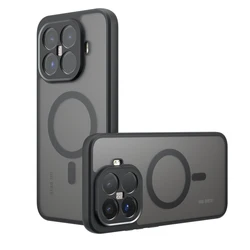 Magnetic Wireless Charging Shockproof Phone Case - Soft TPU Frame & Translucent Matte Hard Plastic Back Cover for Xiaomi 15T Pro (Black)