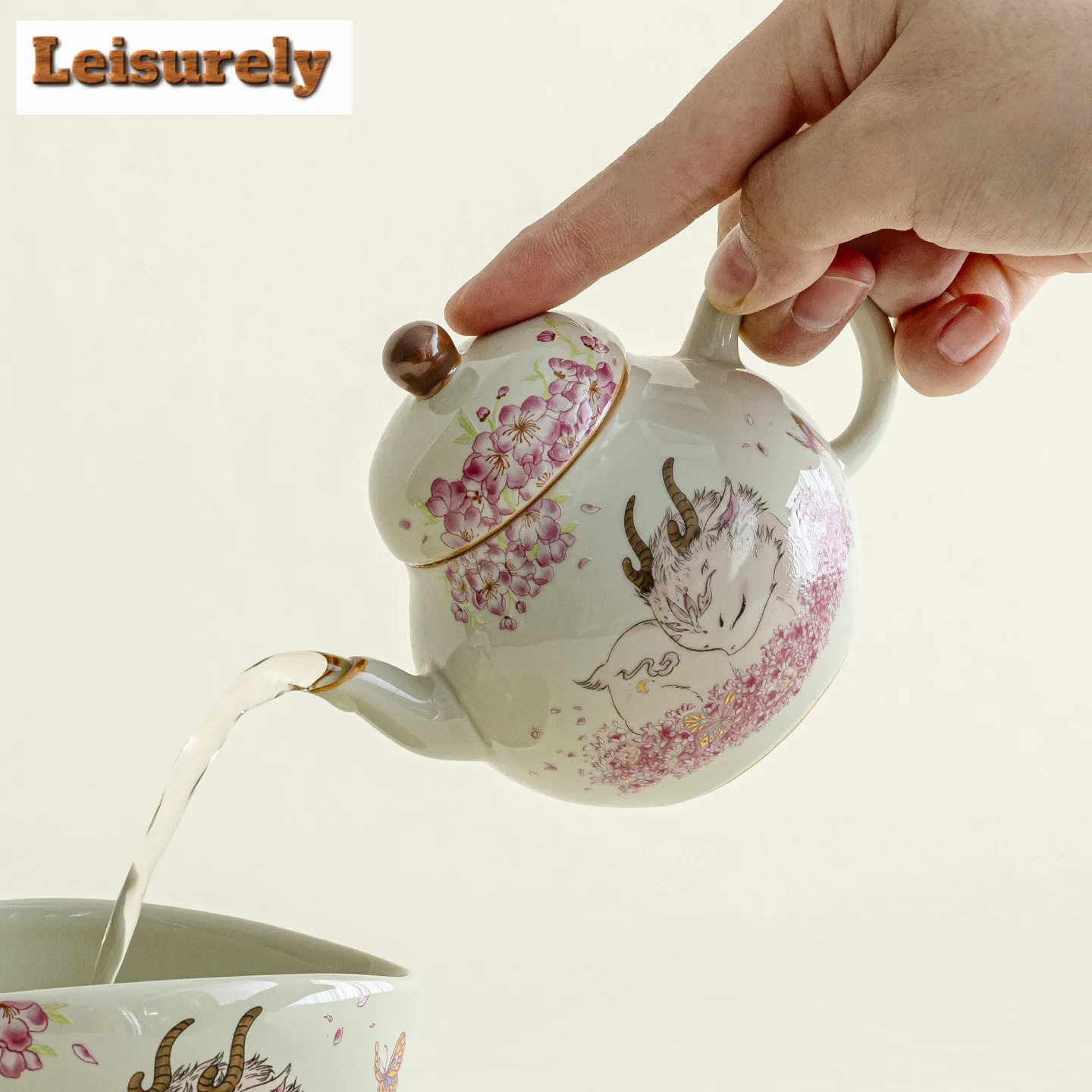 Plant Ash Deer and Flower Teapot Aesthetic Tea Infuser Pot Household Tea Making Kettle with Ball Hole for Tea Accessories Gift