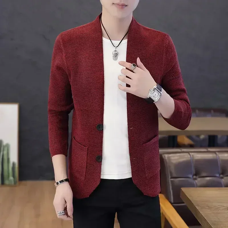 thumbnail image 1 of Suéter de punto para hombre, abrigo de color liso, ropa de hombre, cárdigan de negocios con bolsillos, chaqueta, réplica de alta calidad, nuevo en tops, 1 of 5