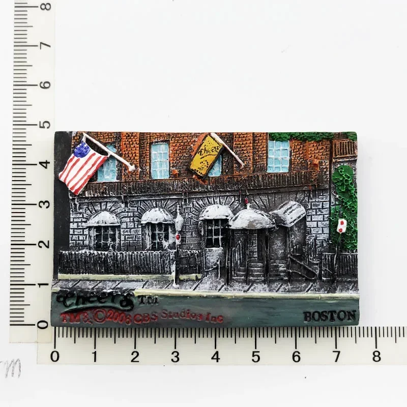 3D Boston USA Souvenir Fridge Magnet - Baseball Glove Style, 7x7 Cm, Polyresin & Magnet