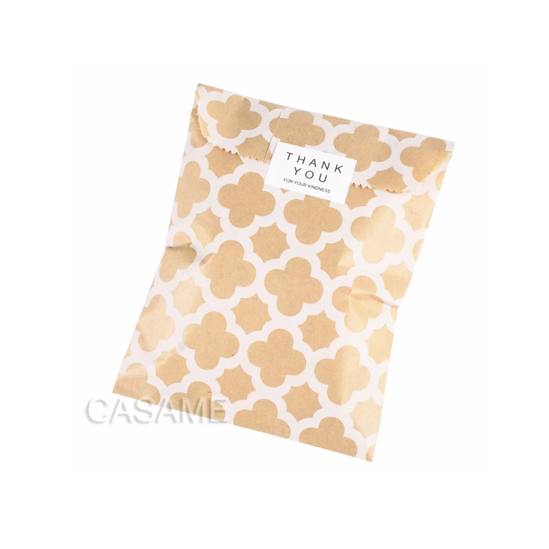 thumbnail image 1 of 50 bolsas de papel Kraft para caramelos, galletas, palomitas de maíz, bolsas de embalaje con puntos ondulados de color marrón y blanco, herramientas de repostería, suministros para fiestas de bodas, 1 of 5