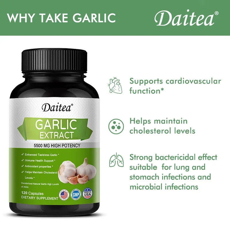 Odorless Garlic 5500 mg Rapid Release High Potency Capsules for Immune Health, Antioxidants, Cardiovascular, Cholesterol
