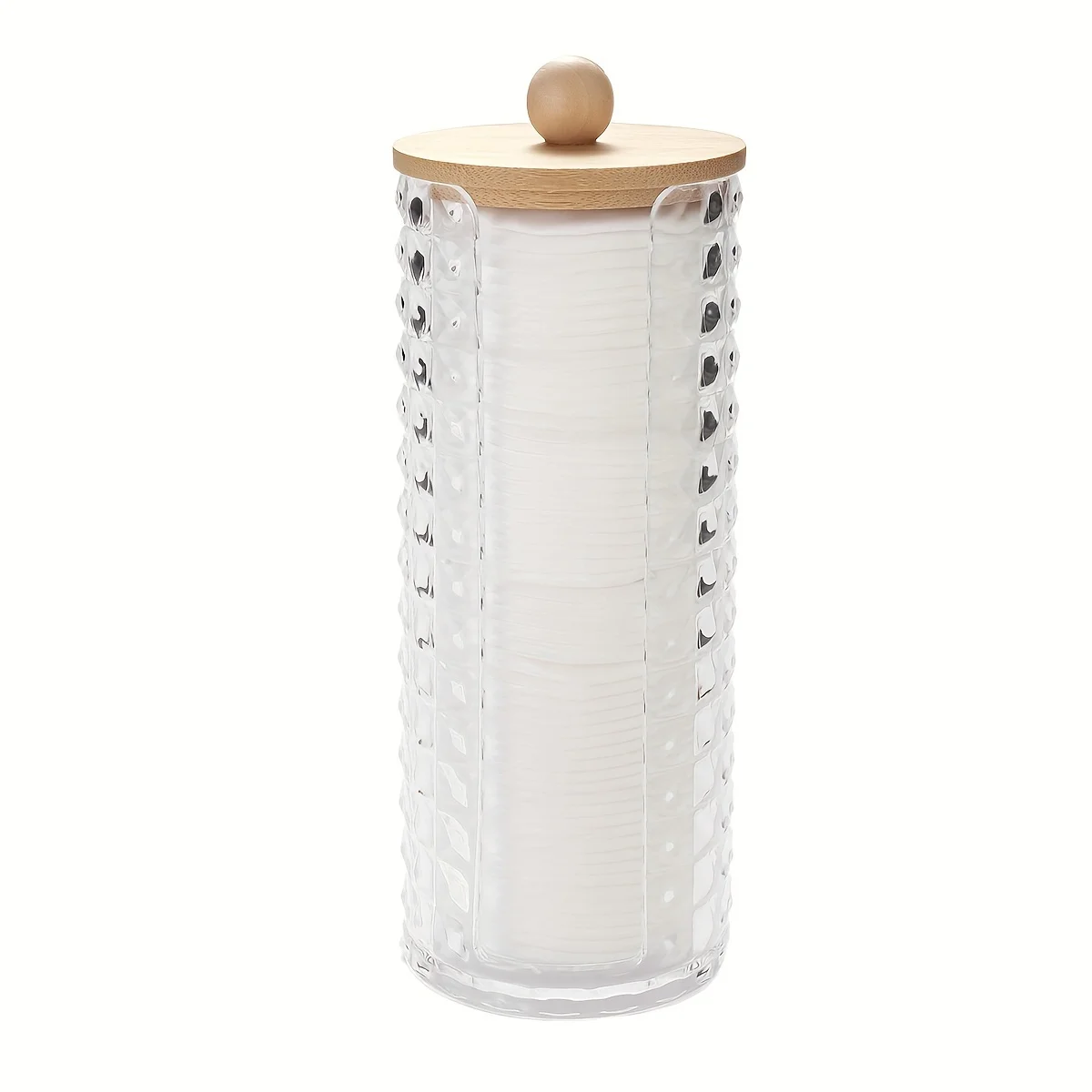 Acrylic Makeup Cotton Pad Holder, Clear Diamond Pattern Cotton Pads Organizer Dispenser Bathroom Jars for Round Cotton Display 4