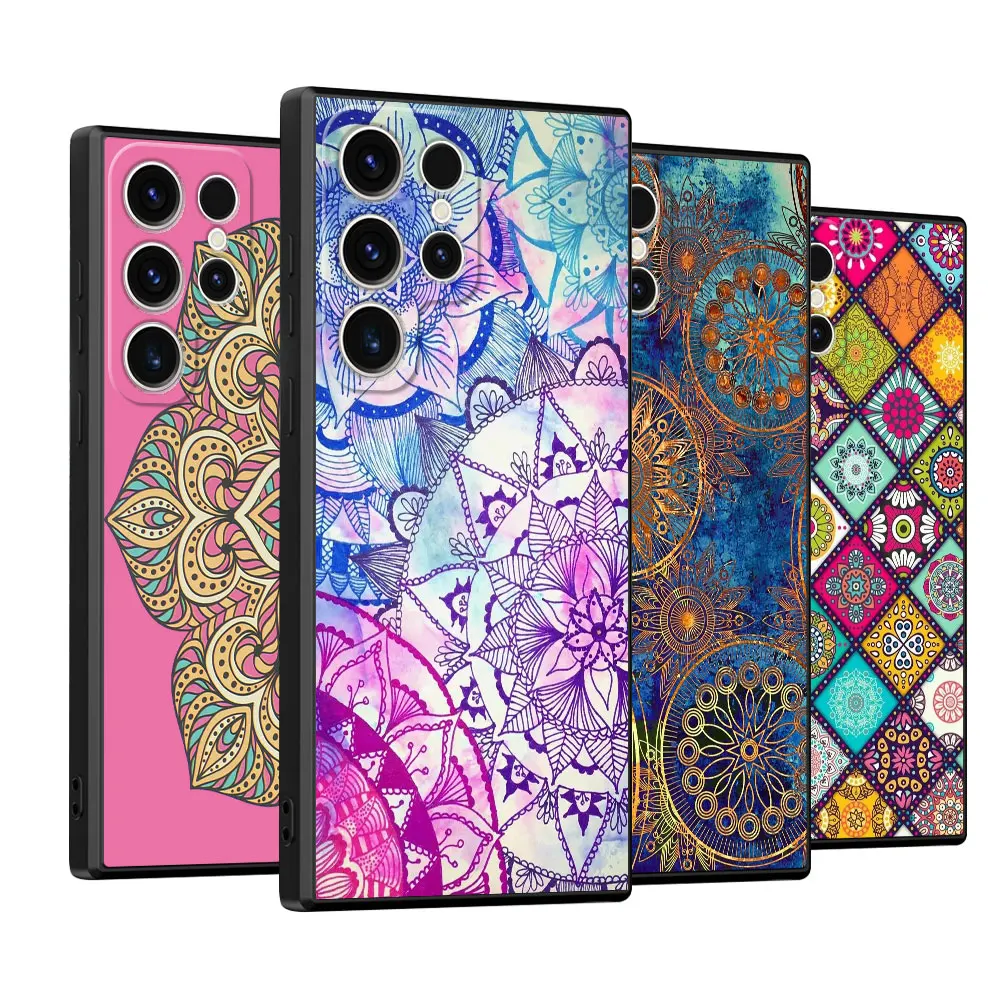 Custodia Di Lusso Mandala Per Samsung Galaxy S20 S21 5G S24 Ultra S21 Fe S23 Ultra S22 Plus S20 Plus S21 Plus S23 Cover Morbida Nera