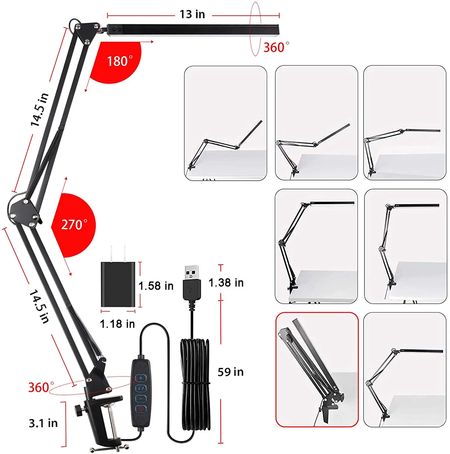 Psiven Architect Desk Lamp - Dimmable LED Task Light With Clamp, 3 Color Modes & Memory Function