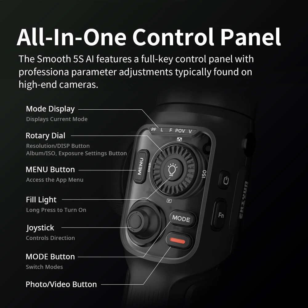 Handheld Gimbal Stabilizer Gimbal Stabilizer Handheld Gimbal ZHIYUN Official SMOOTH 5S AI Tracking Handheld Stabilizer 3-Axis Smartphone Gimbal Outdoor Gimbals for iPhone 15 Pro Max Xiaomi