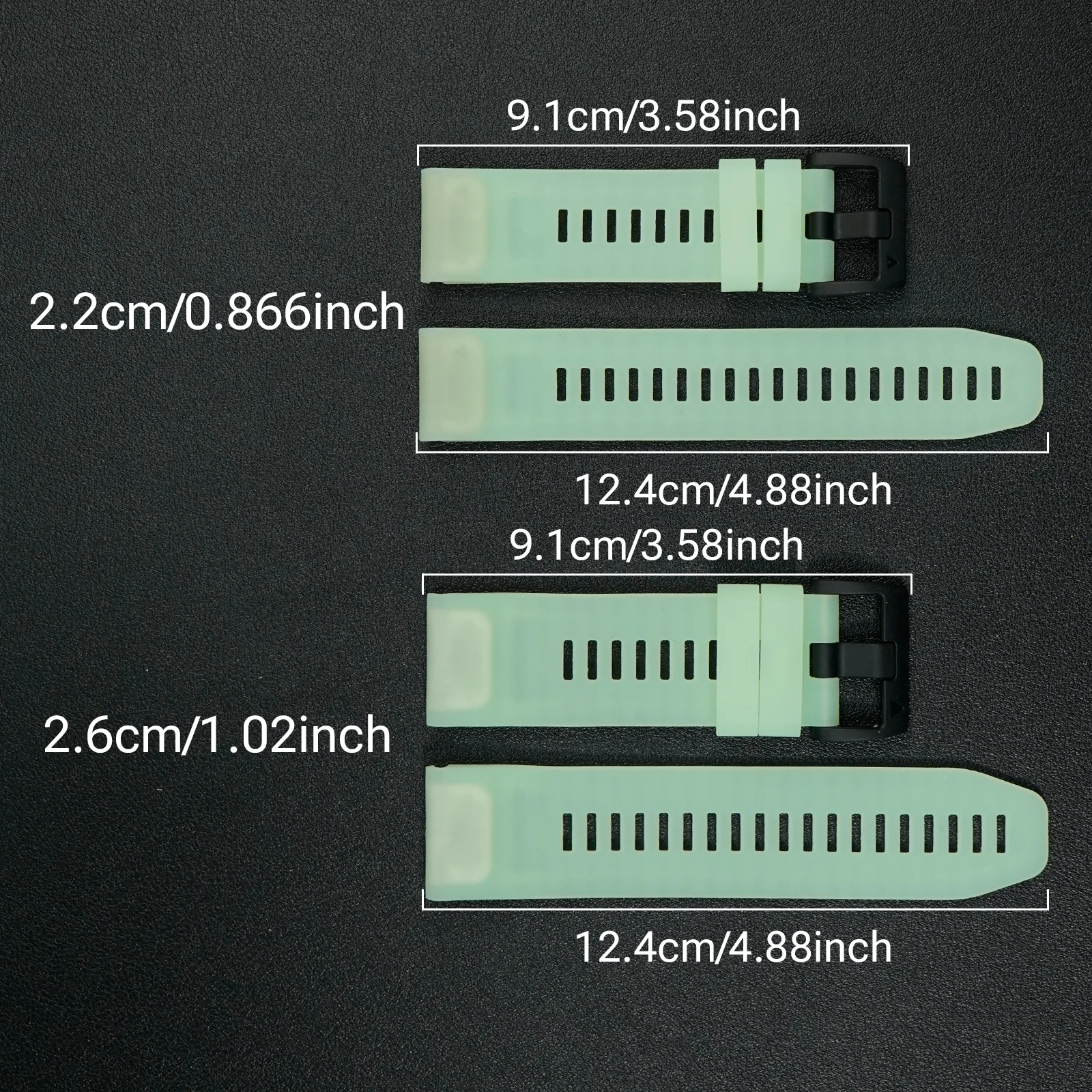 Luminous Silicone Watch Strap Set - 3 Pieces, 22/26mm, Premium Alternative Wristband