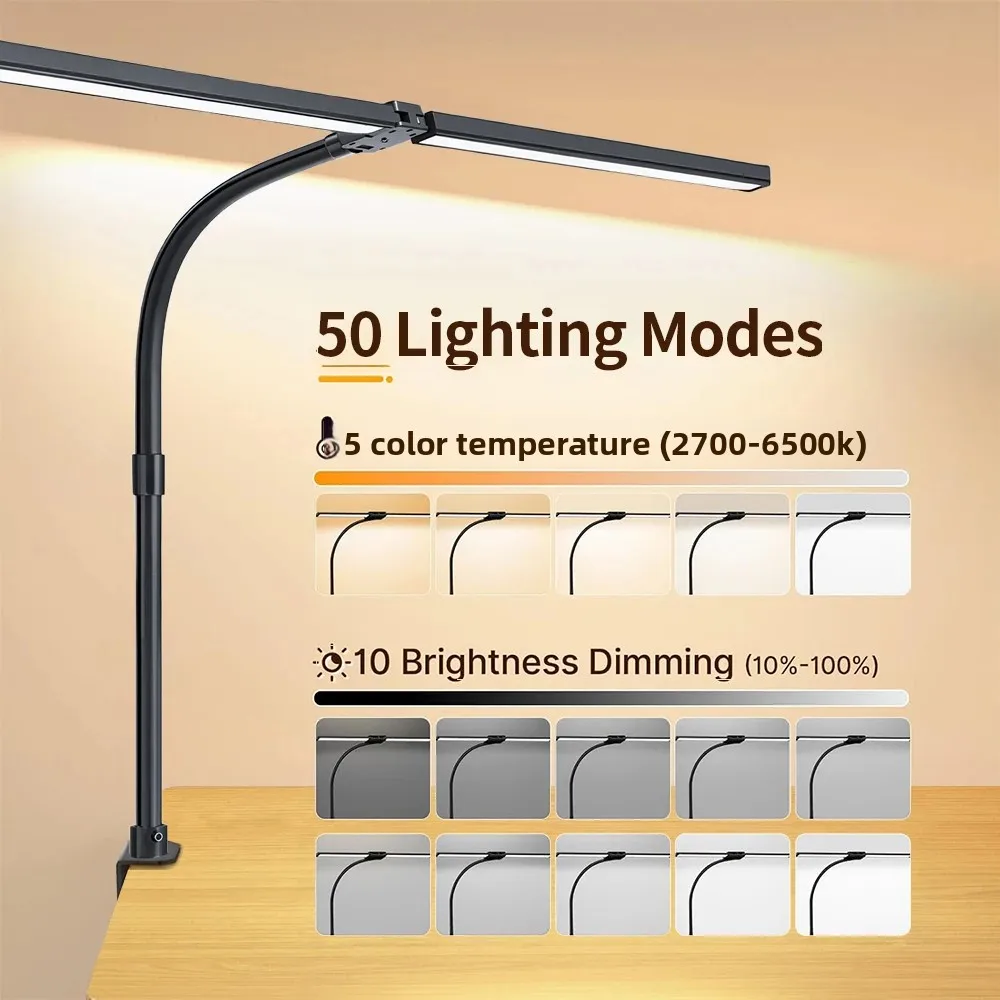 Desk Lamp 24W Double Head LED Eye-Caring Reading Light Remote Control 5 Color Temperature Settings 10 Level