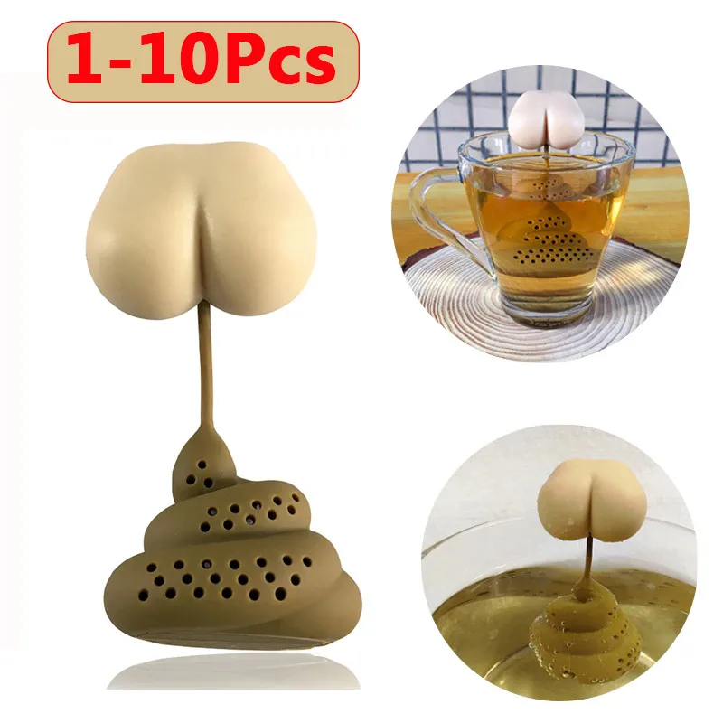 1-10Pcs Reusable Silicone Tea Infuser Creative Poop Shaped Funny Herbal Tea Bag Coffee Filter Diffuser Strainer Accessories tea infuser tea strainer tea filter