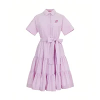 Elegant Women Dress Short Sleeve Casual Lapel Shirt Dress Bow Belt Solid Color A Line Fashion Fringed Dress Female Dresses - Image 4