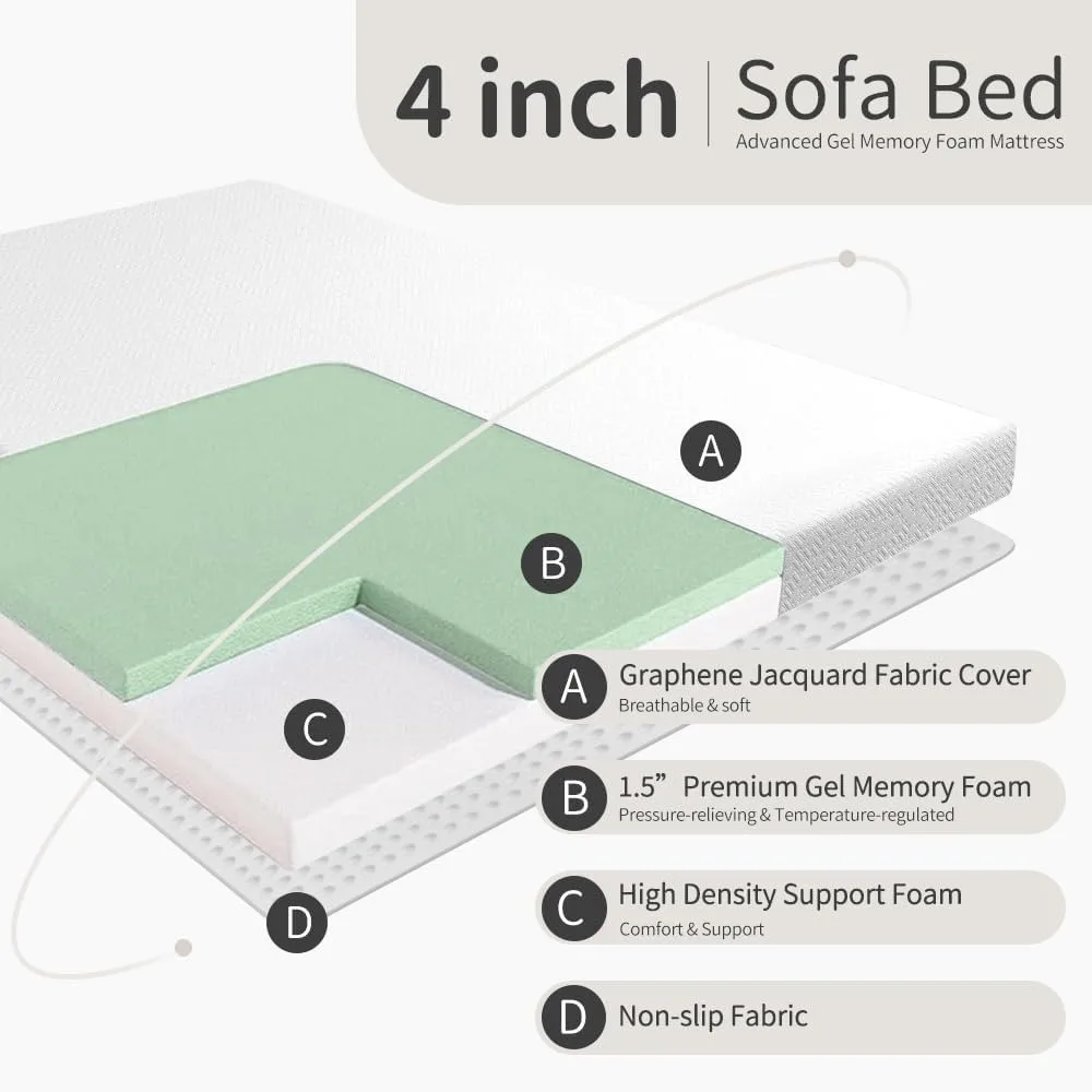 4Inch Memory Foam Sofa Bed Replacement Mattress for Full Size Sleeper Sofa   Couch Beds   Made in USA 3