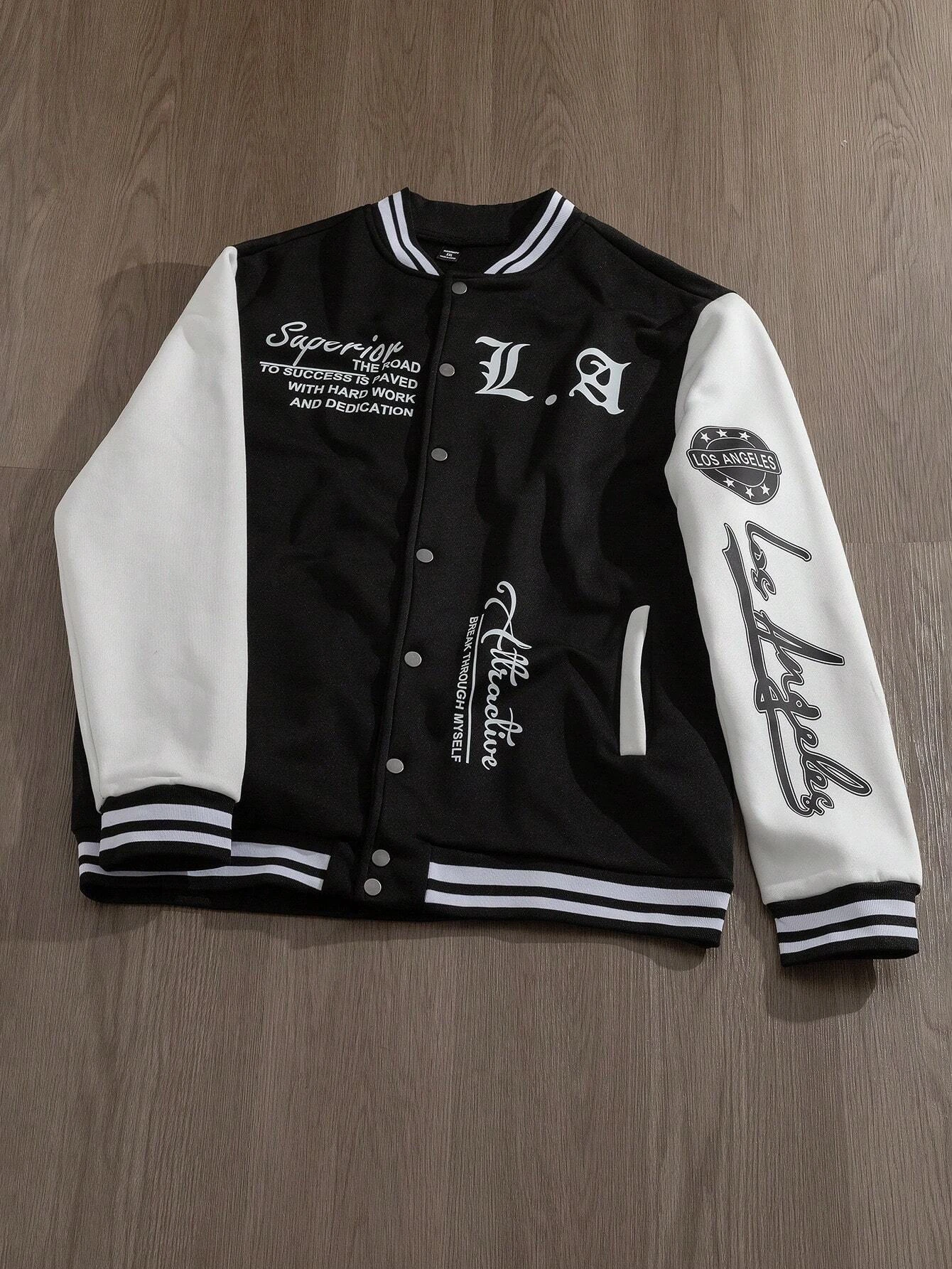 Manfinity EMRG Men's Simple Print Daily Long Sleeve Baseball Jacket men jacket men clothing jackets for men 4