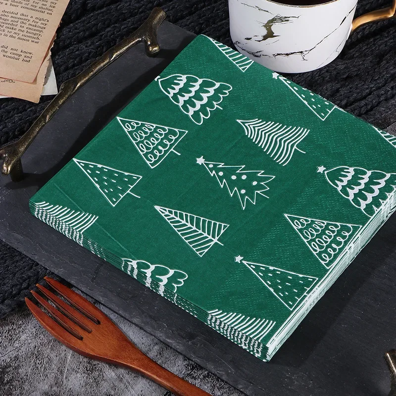Painted Christmas Decoration Paper 10/20pcs 33*33cm 2-Ply White Tracing Christmas Tree Printed Napkin Party Tissue