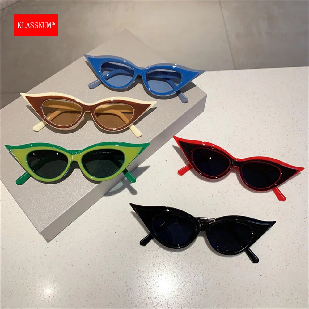 

KLASSNUM Women 2023 Halloween Party Sunglasses Cat Eye Sun Glasses Vintage Oversized Triangle Ladies Shades Eyewear Xmas Decor