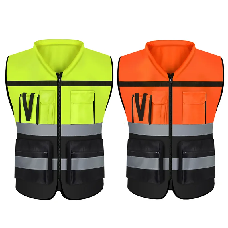 Durable Multi Pocket Workwear Vest With/Without Waistband Strip Protective Clothing Safety For Night Running Factory Unisex reflective vest safety vest high visibility vest