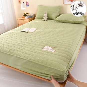 Housse de matelas hypoallergénique brodée de luxe, protection de matelas respirante, drap-housse Anti-acariens et antibactérien, vert 1