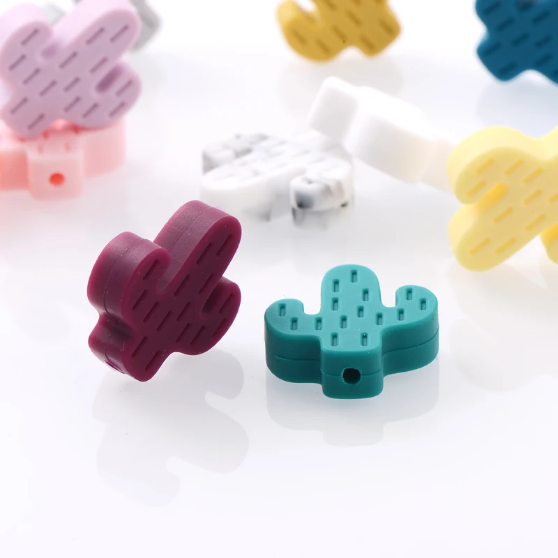 10Pcs/Lot Cartoon Little Cactus Silicone Beads Baby Rodent Teether Nursing Pacifier Clip Chain Necklace Accessories BPA Free 2
