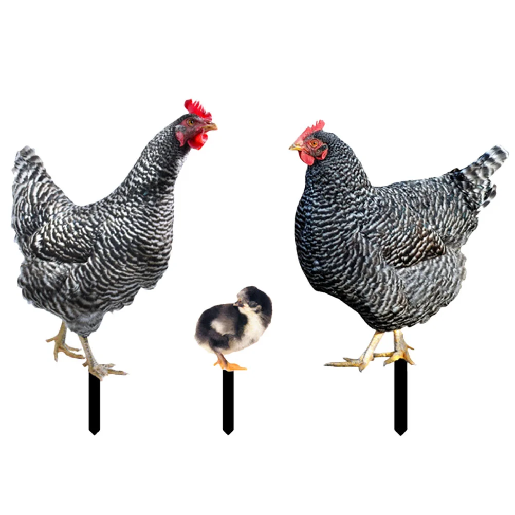 

3 Pcs Plant Decor Large and Small Chicken Decorations Lawn Stake Outdoor Garden Sign Ornament Accessory Insert