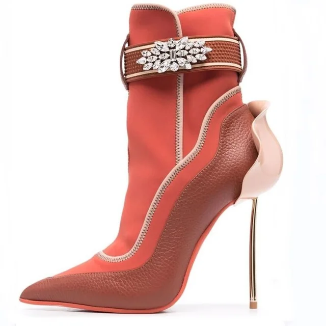 Женские Лоскутные ботинки на тонком каблуке, замшевые туфли-лодочки с цветочным узором и кристаллами, новинка 2022 года 1