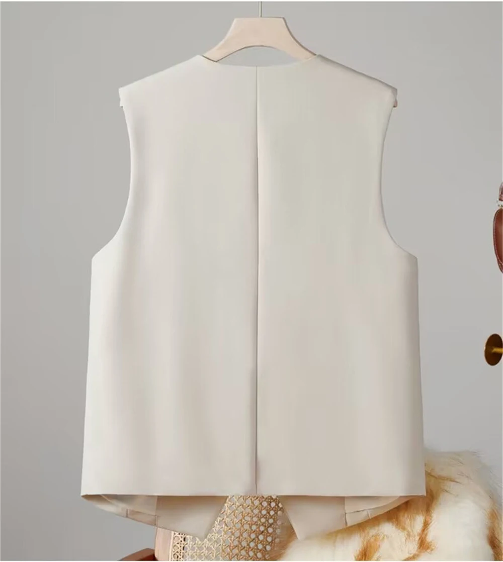 Office Lady Blazer Vest Women's Elegant Business Wear V Neck Single-breasted Waistcoat Female Sleeveless Solid Color Suit Vest