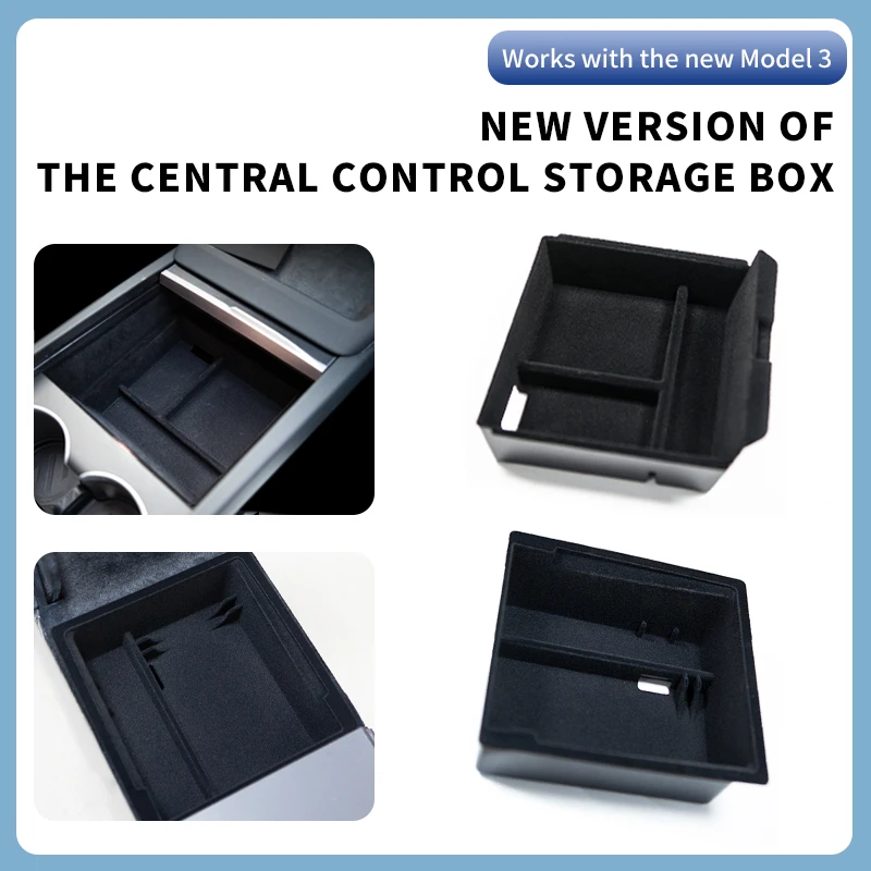 

Upgrade For Tesla Model 3 2023 2024 Central Armrest Storage Box Organizer Center Console Flocking ABS Tray Organizer