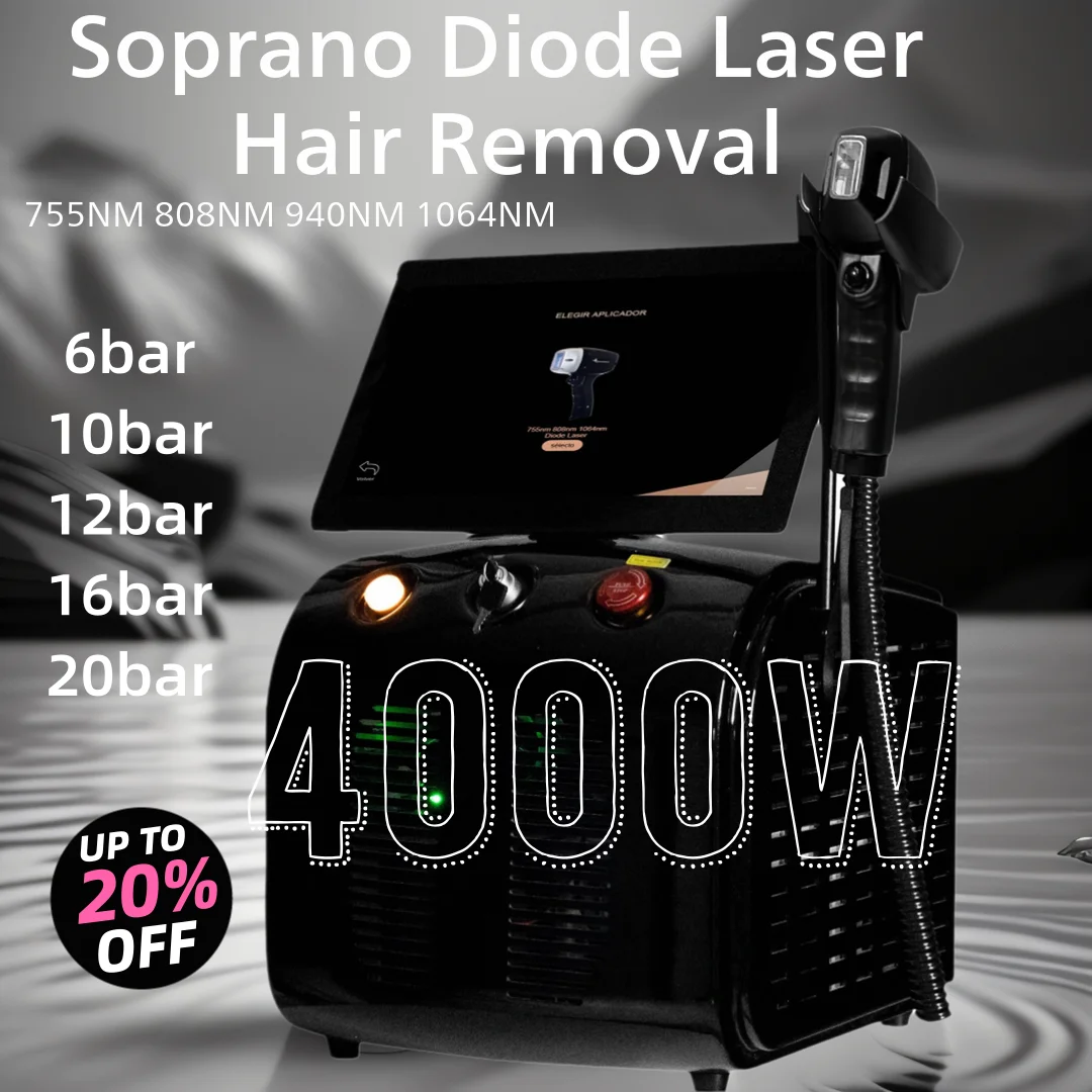 4000W Professional Ice Platinum Titanium Alloy Soprano Diode Laser Hair Removal Machine 755/808/940/1064nm 4 Wavelengths Laser H