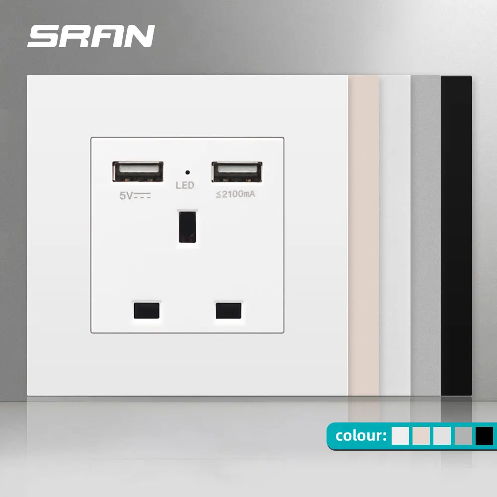 SRAN A1 시리즈 검정색 PC 패널 벽 스위치 EU 프랑스어 전원 소켓 USB 초인종 TV RJ45 모듈 DIY, 86 평방 상자에 적합