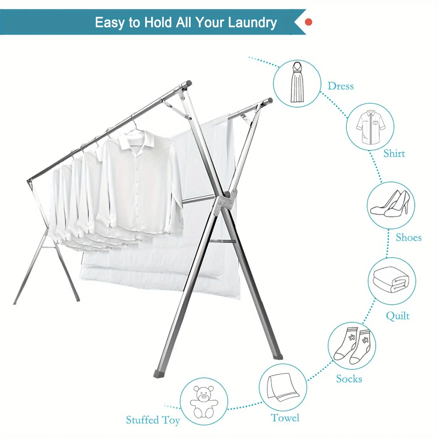 X-Shape Foldable Stainless Steel Drying Rack,Indoor Outdoor Universal Clothes Rack,Drying Clothes and Quilts,Storage Organizer 2