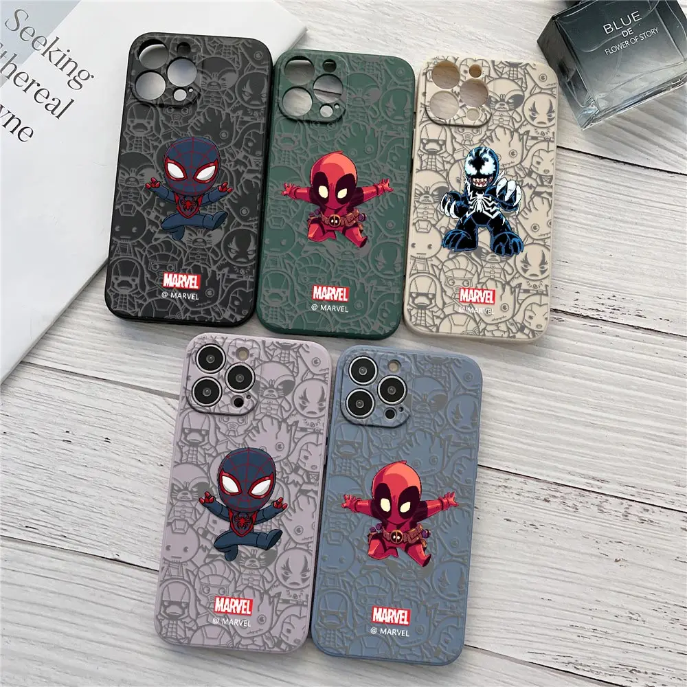 Funny Cute Spiderman Deadpool Venom Phone Case Per Apple Iphone 15 11 Pro Max 13 12 Mini 15 14 Plus 7 8 Se Cover In Silicone Liquido