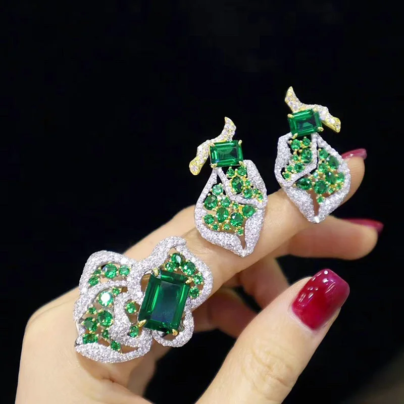 

ZOCA Custom 925 Sterling Silver Zircon Flower Jewelry Set Open Ring Earrings Leaves Women's Boutique Jewelry Party Luxury Gifts