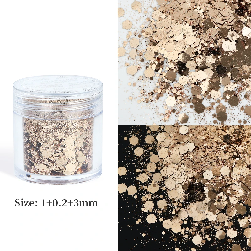 10ML Chunky Glitter Powder Nail Art Decorations Sparkly Gold Silver Mixed Hexagons Sequins Summer Nails Art Accessories DIY Tips