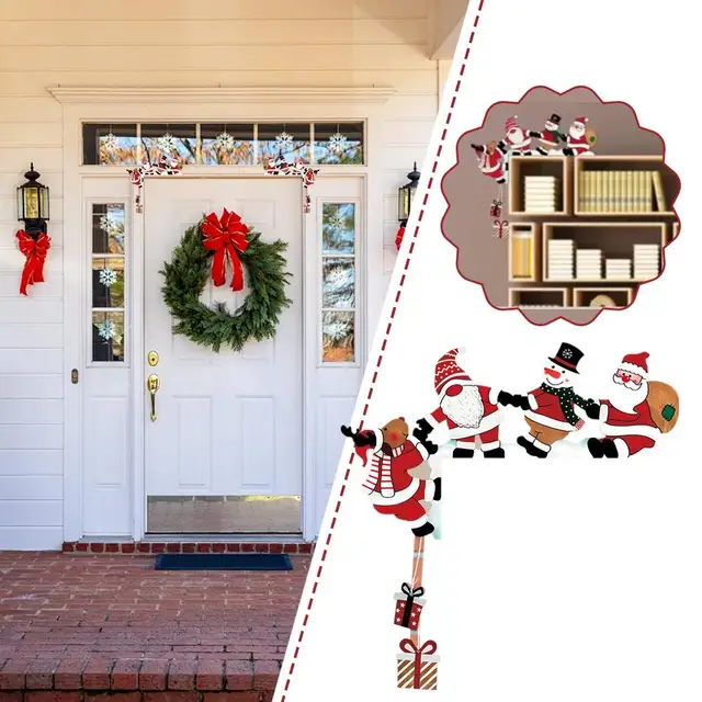 2026 New Wooden Santa Door Corner Decor Snowman Reindeer Pendant Christmas Cartoon Door Frame Decor Party Christmas Ornament 2