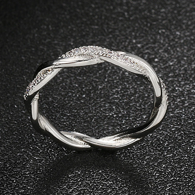 ZHOUYANG Dainty Ring For Women Thin Temperament Winding Wedding Engagement Ring Silver Color Crystal Fashion Gift Jewelry DZR018