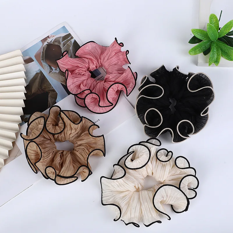 

2023 Korean Retro Wrinkle Chiffon Scrunchies for Women Girls Sweet Temperament Fashion Exaggerated Hair Band Hair Accessories