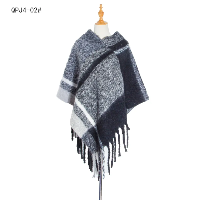 2022 new Autumn Winter Women's Shawl Coarse Tassel Loop Yarn  Warm Capes Lady Ponchos Loose Coat Cloak Pink Pullover Black 2023 spring and summer solid color female shirts short sleeve v neck woman chiffon shawl open stitch lady blouses black white