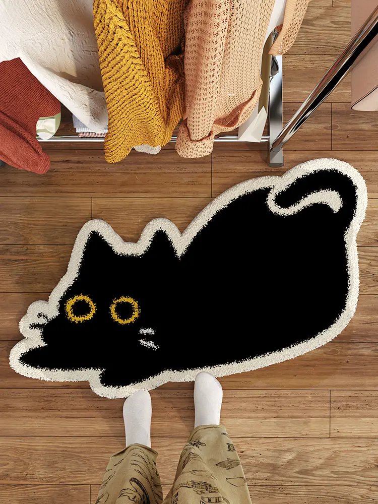 VIKAMA Cartoon Bedroom Rug Cat Shaped Irregular Foot Mat Plush Room Bedding Sofa Bed Blanket Dirt Resistant Cushion Home Decor floor mat shaggy rugs plush blanket