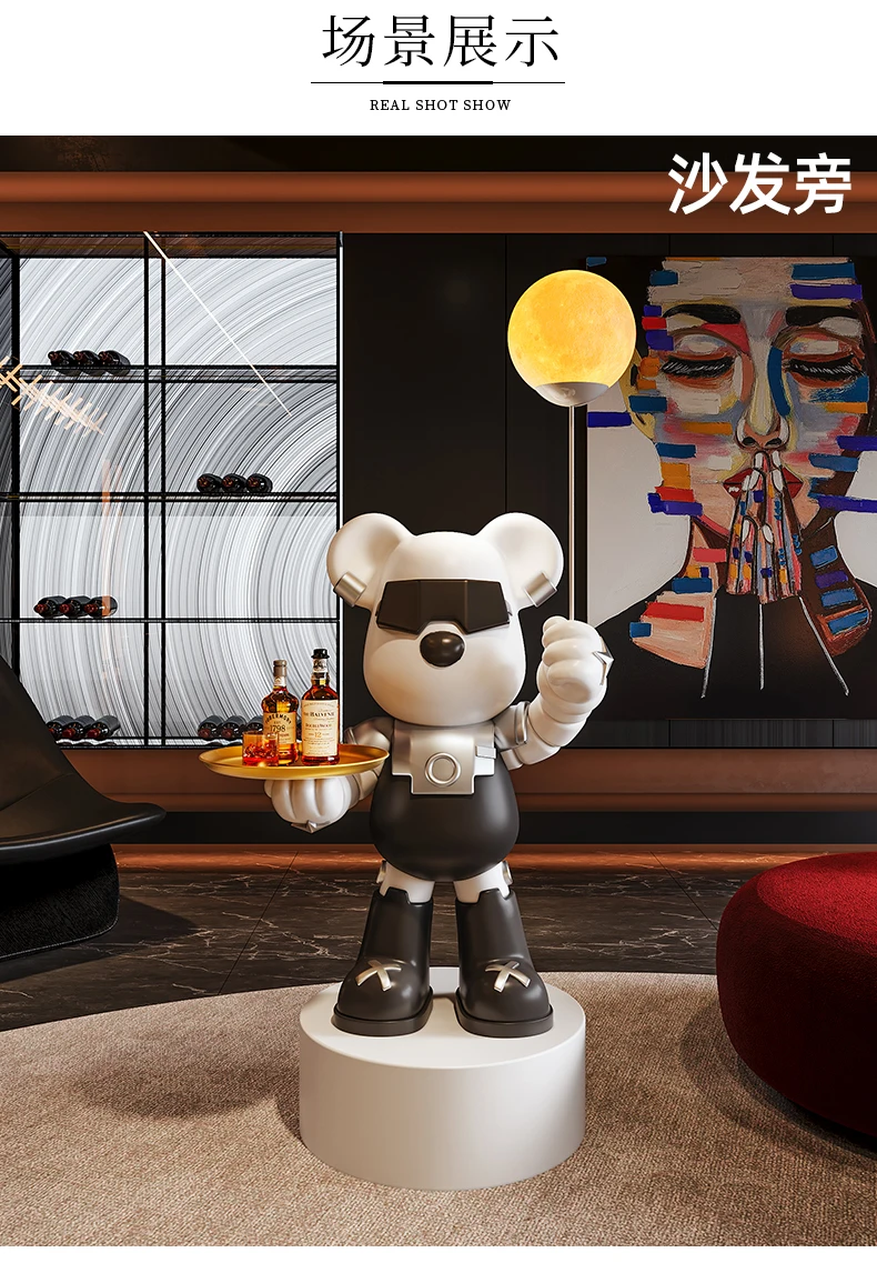 Violent Bear Large Floor Tray Ornaments, Hold the Lamp with Bluetooth Speaker Sculpture, Living Room Decorations, High-End