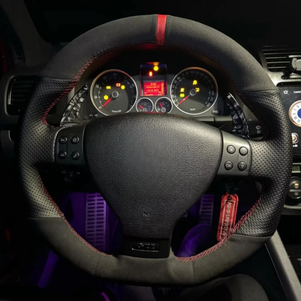 Schwarzer Wildleder-Auto-Lenkradbezug für Volkswagen Golf 5 Mk5 GTI VW Golf 5 R32 Passat R GT 2005 Innenzubehör – Detail 1