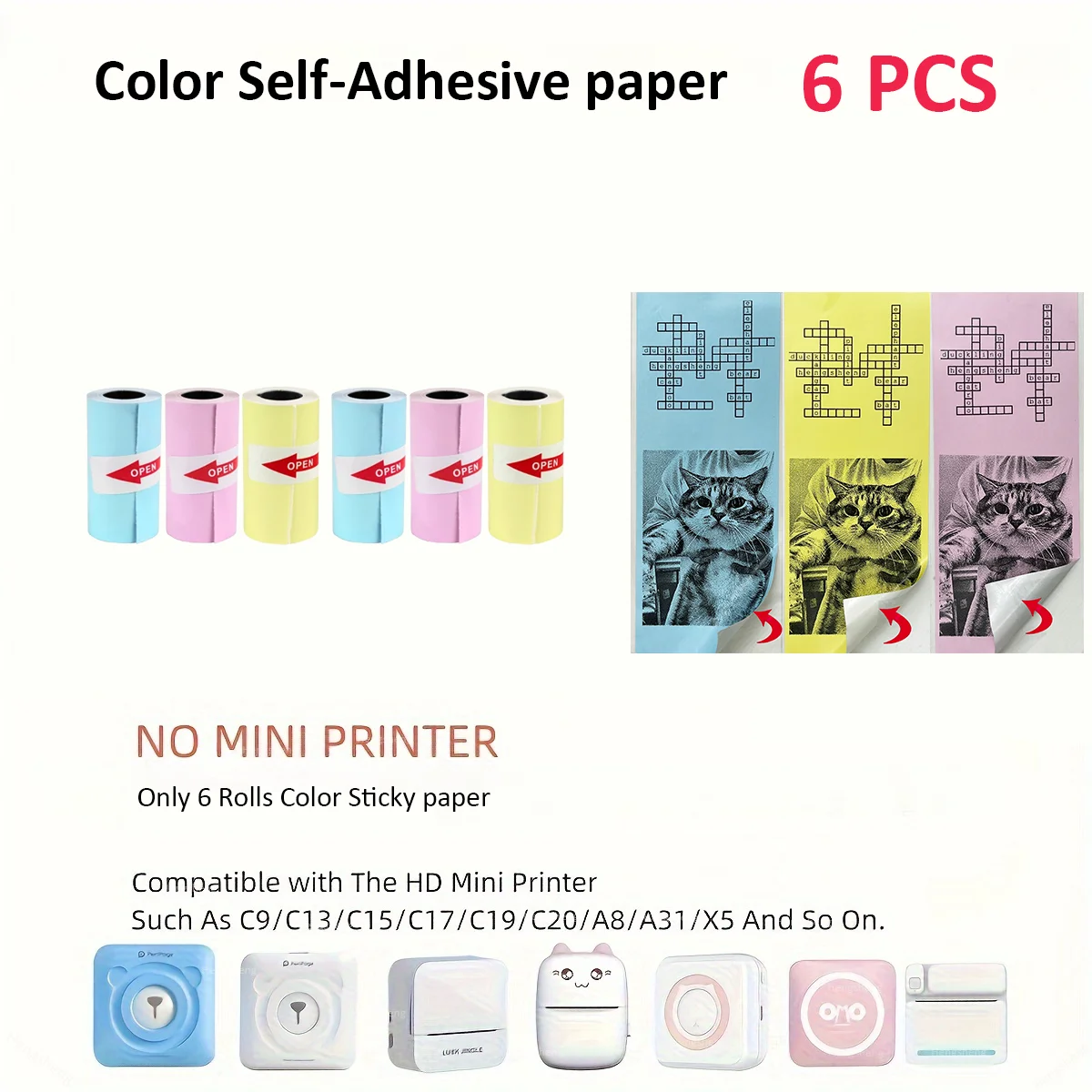 Thermal Printer Adhesive Photo Paper Label Color Paper For Print Camera For office DIY Scrapbook Gifts Christmas Halloween 57x30