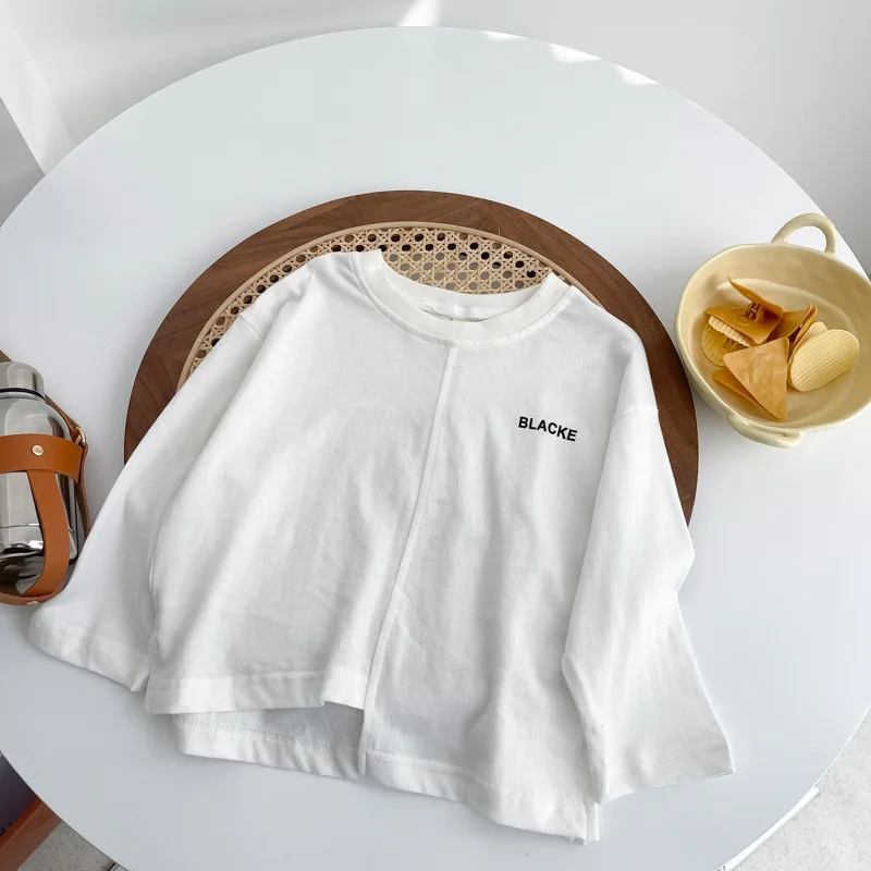 

Auutmn Kids Tshirt Baby Boys Long Sleeve Pure White T-shirt Boy Girl Children Cartoon Sweatshirt Infant Cotton Casual Loose Tees