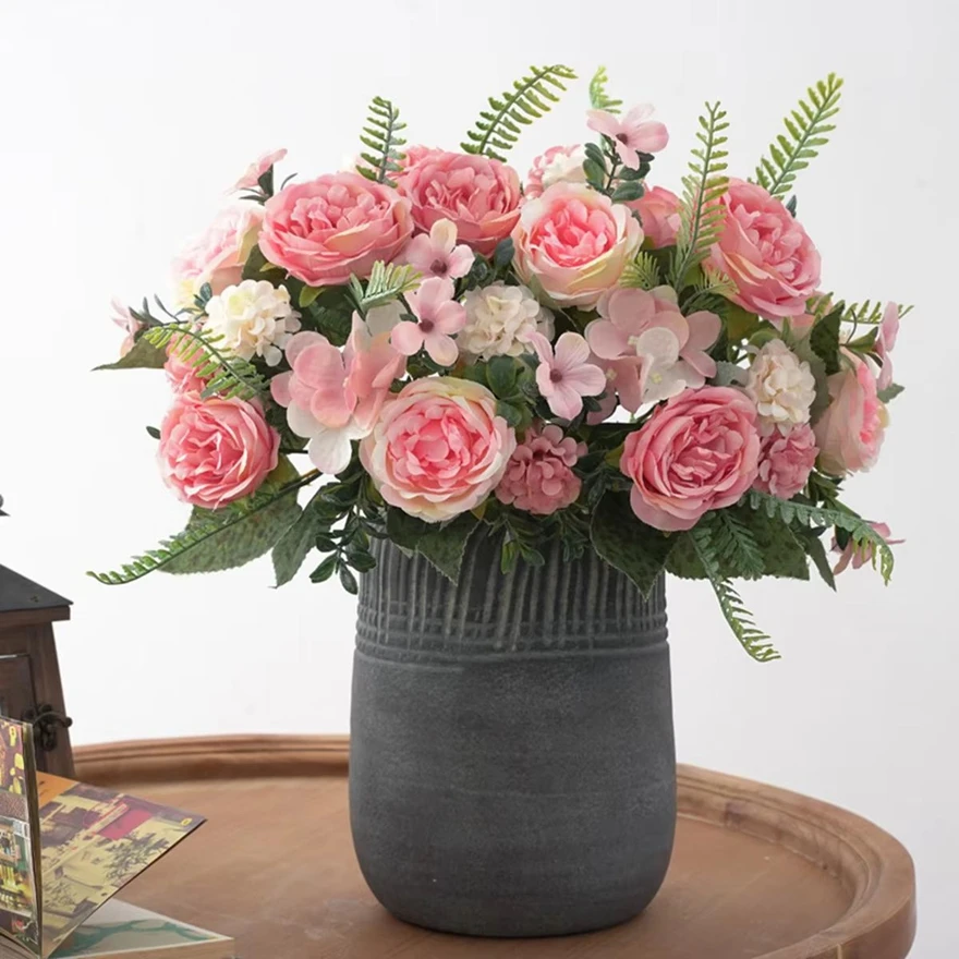 2Pcs Künstliche Blume Seide Pfingstrose Bulbous Chrysantheme Kombination Festival Kranz Hochzeit Garten Hause Vase Diy Dekoration Geschenk