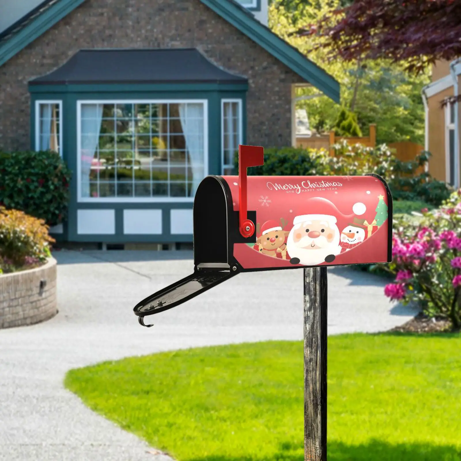 Happy New Year Merry Christmas Santa Claus Mailbox Cover Magnetic Wrap Standard Size Letter Post Box Cover Decal Garden Decor