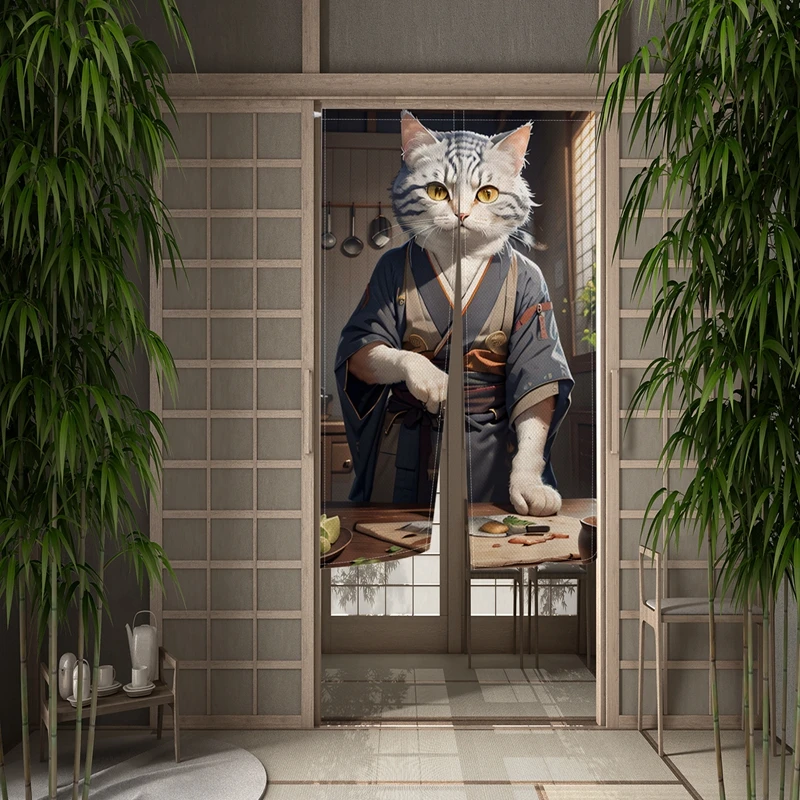 Cartoon AI Cat Door Curtain Funny Dining Room Door Decor Curtain Partition Curtain Drape Kitchen Entrance Hanging Half-Curtain 2