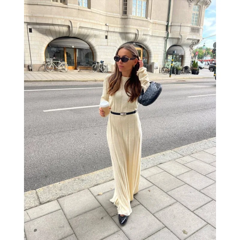 Fashion Loose High Waist Long Dress Female Long Sleeve Solid Pullover Dress Streetwear Knitwear Winter Women Maxi Dress