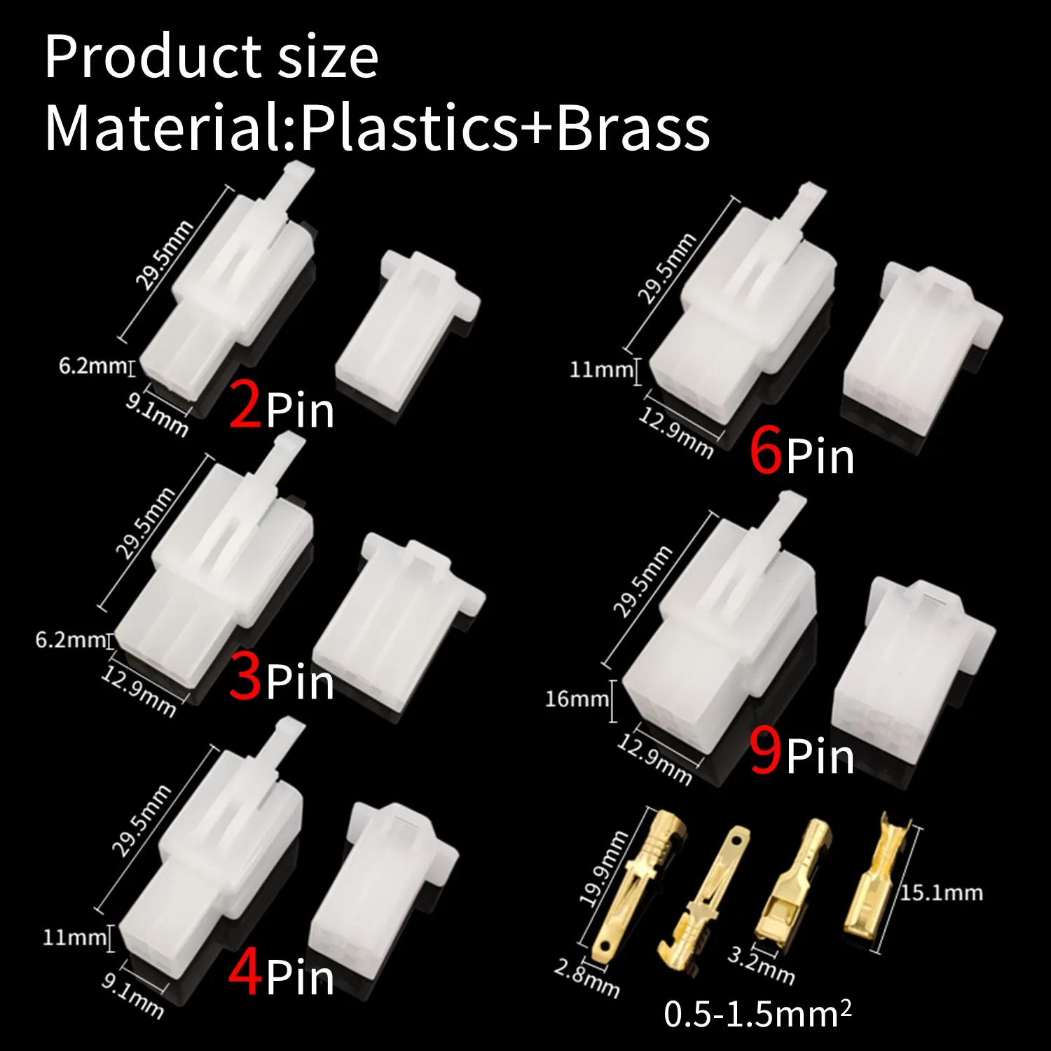 Electrical Connectors Car Motorcycle 2.8mm 2 3 4 6 9 Pin Wire Terminal Hooks for Male & Female Terminals Assorted Kit