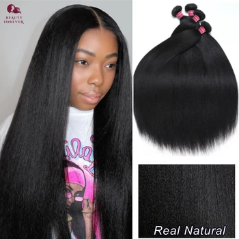 Beautyforever Fasci di capelli umani lisci Yaki di alta qualità Grado 12A Capelli naturali reali Tesse 3 pacchi Capelli umani Remy al 100%