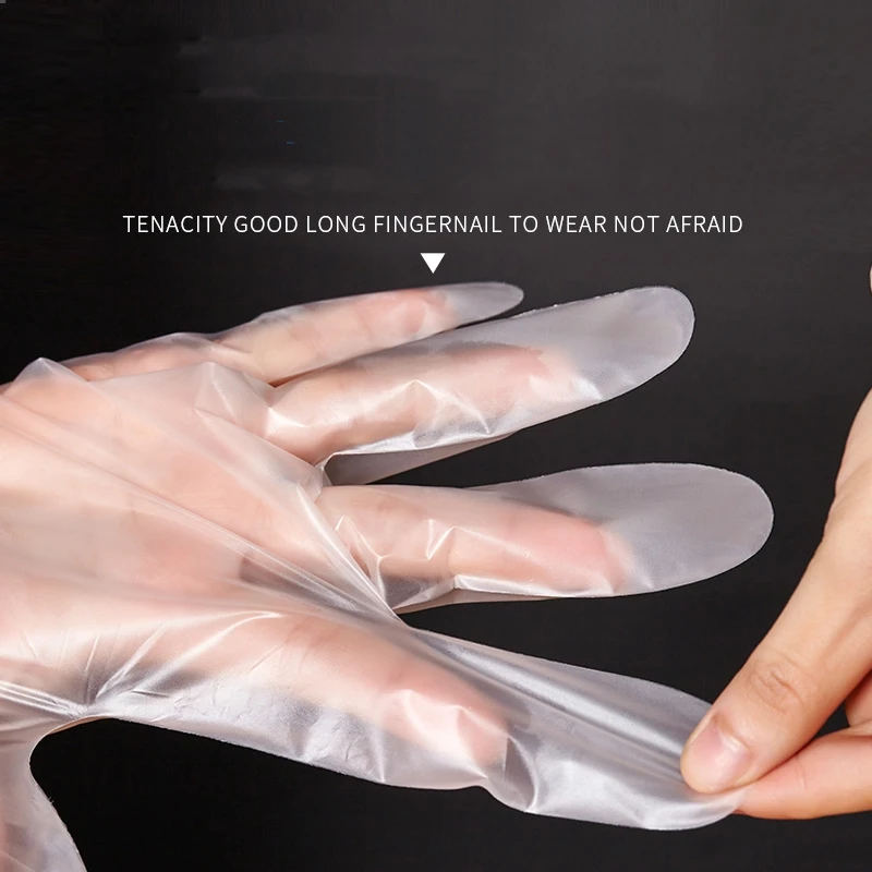 100PCS Disposable Clear Gloves TPE Food Service Gloves Thickened Powder Free Latex Free for kitchen Fried Chicken Hamburger BBQ