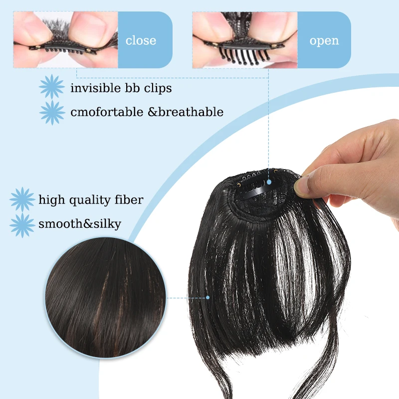 Synthetic Clip in Hair Bangs Wig Wispy Bangs Hair Clip with Wavy Temple Hairpiece Fake Front Bangs Extension for Women Daily Use